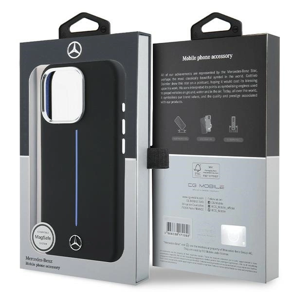 Mercedes Silicone Blue Stripe MagSafe Case for iPhone 16 Pro Max - Blackeng