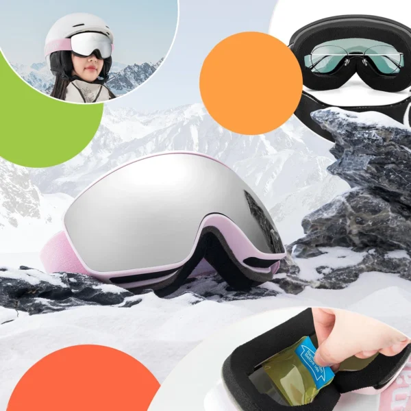 Qunature Pink Children's skiing goggles (medium/large children's version)eng