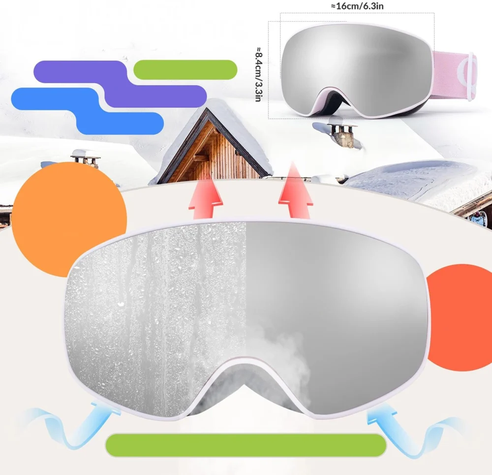 Qunature Pink Children's skiing goggles (medium/large children's version)eng