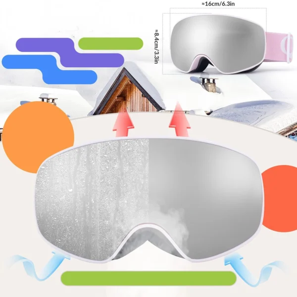 Qunature Pink Children's skiing goggles (medium/large children's version)eng