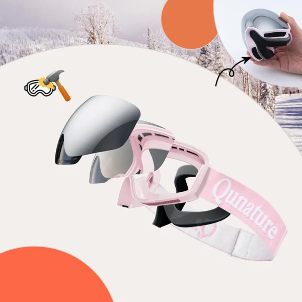 Qunature Pink Children's skiing goggles (medium/large children's version)eng