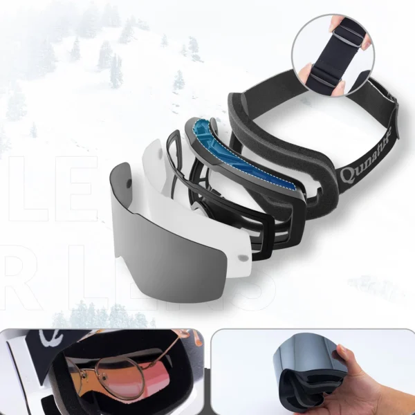 Qunature Black Frameless Ski Goggles - Blackeng