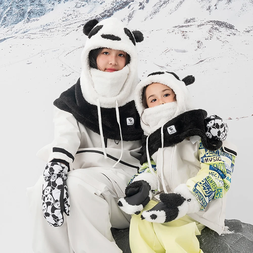 Qunature Panda Heat Transfer Ski Gloves Kids Size S - Black/Whiteeng