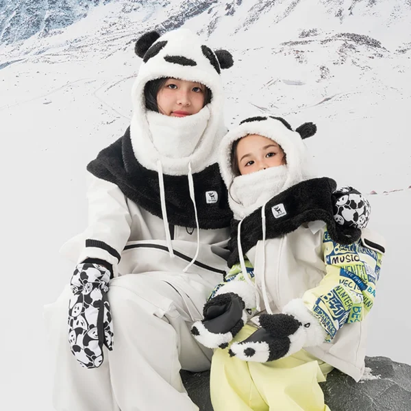 Qunature Panda Heat Transfer Ski Gloves Kids Size S - Black/Whiteeng