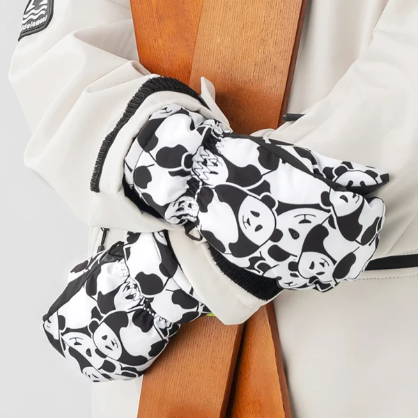 Qunature Panda Heat Transfer Ski Gloves Kids Size S - Black/Whiteeng
