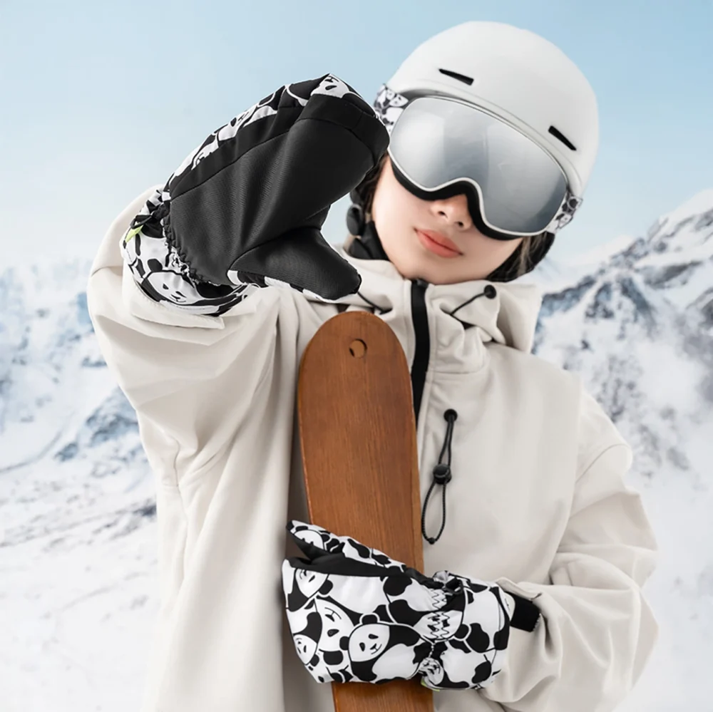 Qunature Panda Heat Transfer Ski Gloves Kids Size S - Black/Whiteeng