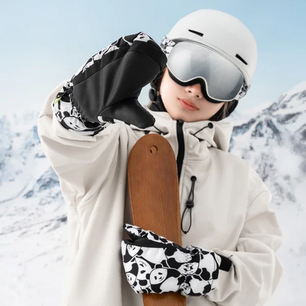 Qunature Panda Heat Transfer Ski Gloves Kids Size S - Black/Whiteeng