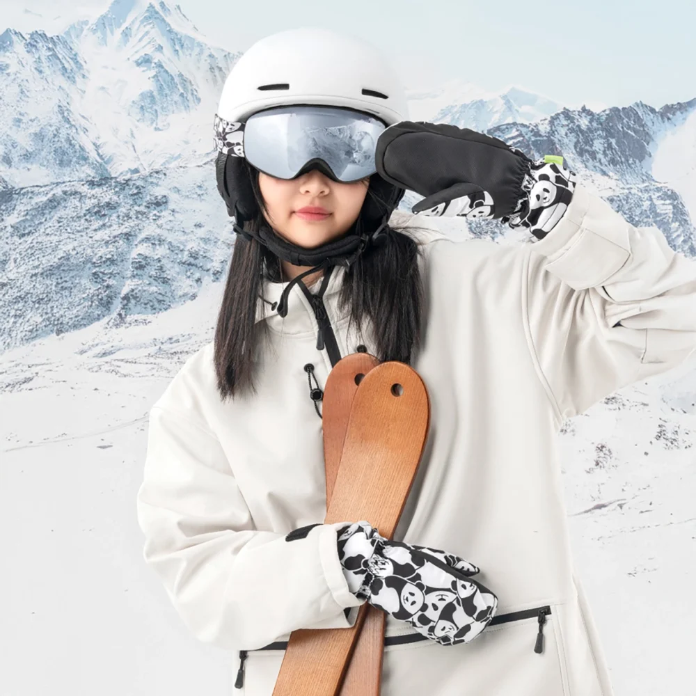 Qunature Panda Heat Transfer Ski Gloves Kids Size S - Black/Whiteeng