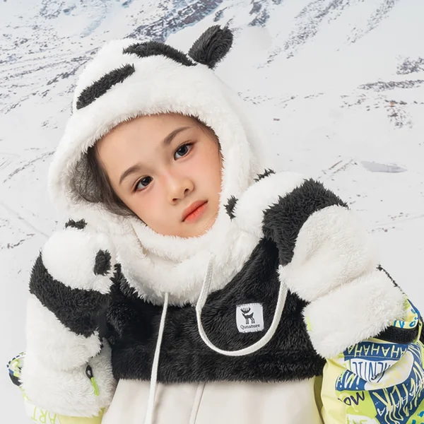 Qunature Panda Ski Gloves for Kids and Adults Size S - Black/Whiteeng