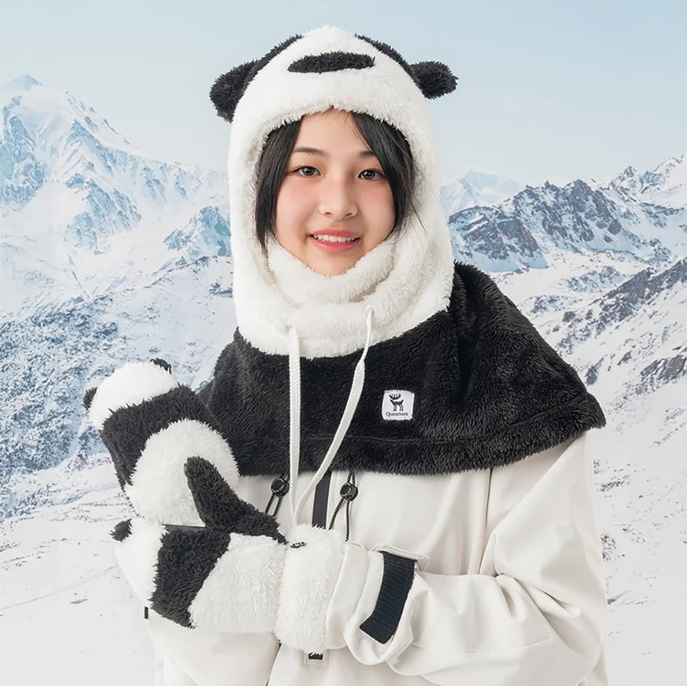 Qunature Panda Ski Gloves for Kids and Adults Size S - Black/Whiteeng