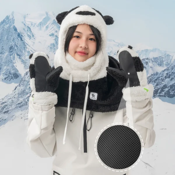 Qunature Panda Ski Gloves for Kids and Adults Size S - Black/Whiteeng