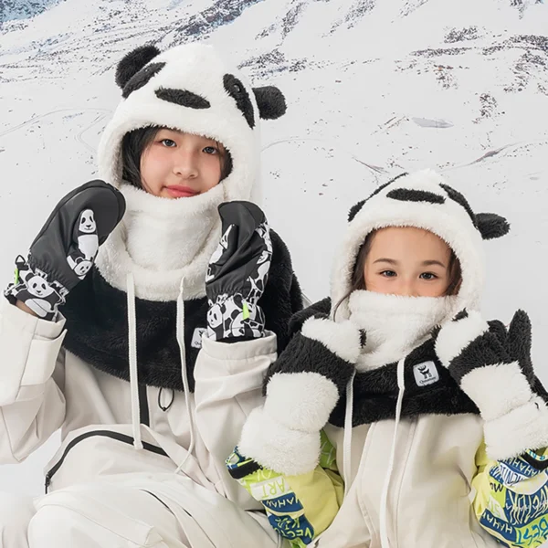 Qunature Panda Ski Gloves for Kids and Adults Size S - Black/Whiteeng