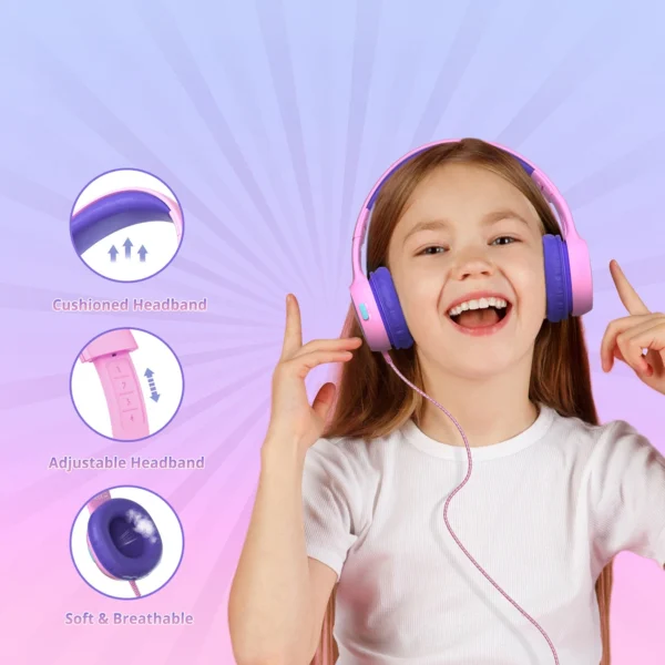 Tronsmart KH01 Wired Headphones for Kids, Safe - Pinkeng