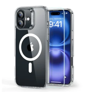 ESR Classic Hybrid Halolock MagSafe Case + Tempered Glass for iPhone 16 - Cleareng