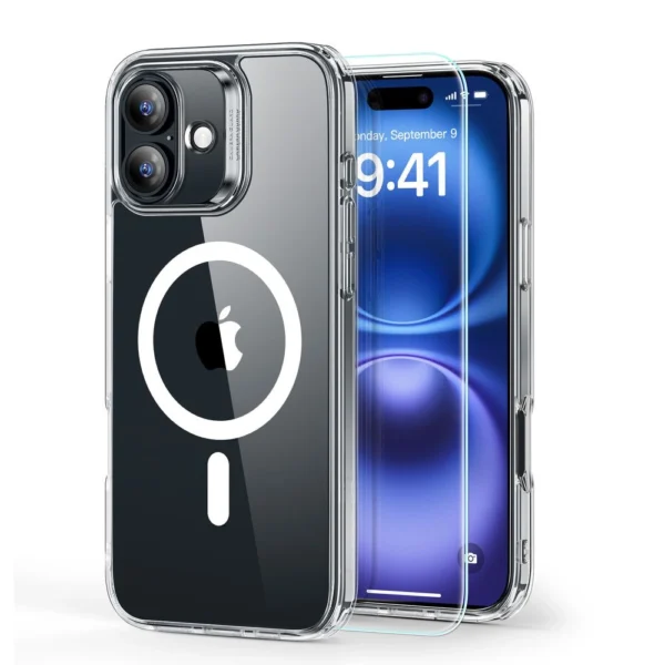 ESR Classic Hybrid Halolock MagSafe Case + Tempered Glass for iPhone 16 - Cleareng