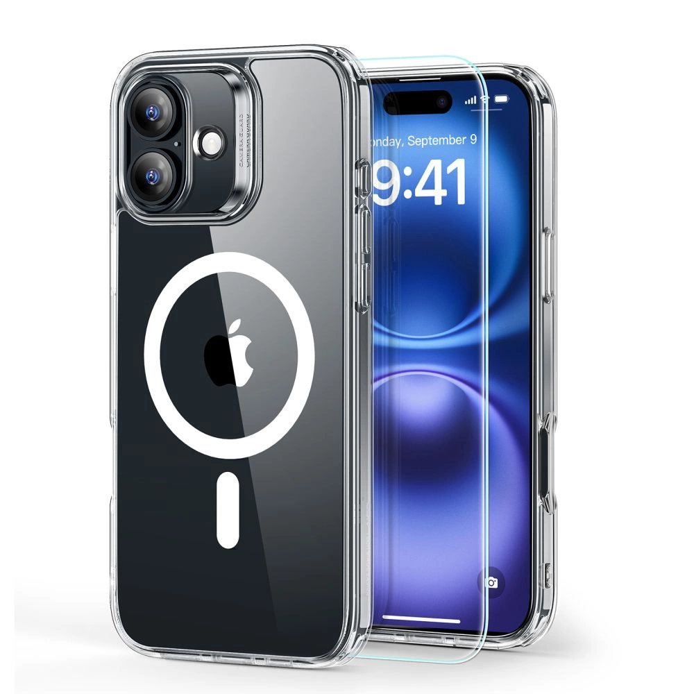 ESR Classic Hybrid Halolock MagSafe Case + Tempered Glass for iPhone 16 - Cleareng