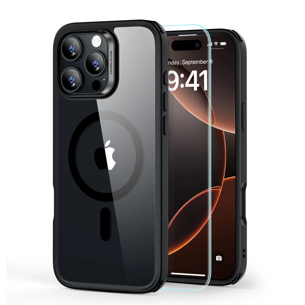 ESR Classic Hybrid Halolock MagSafe Case + Tempered Glass for iPhone 16 Pro - Clear with Black Frameeng