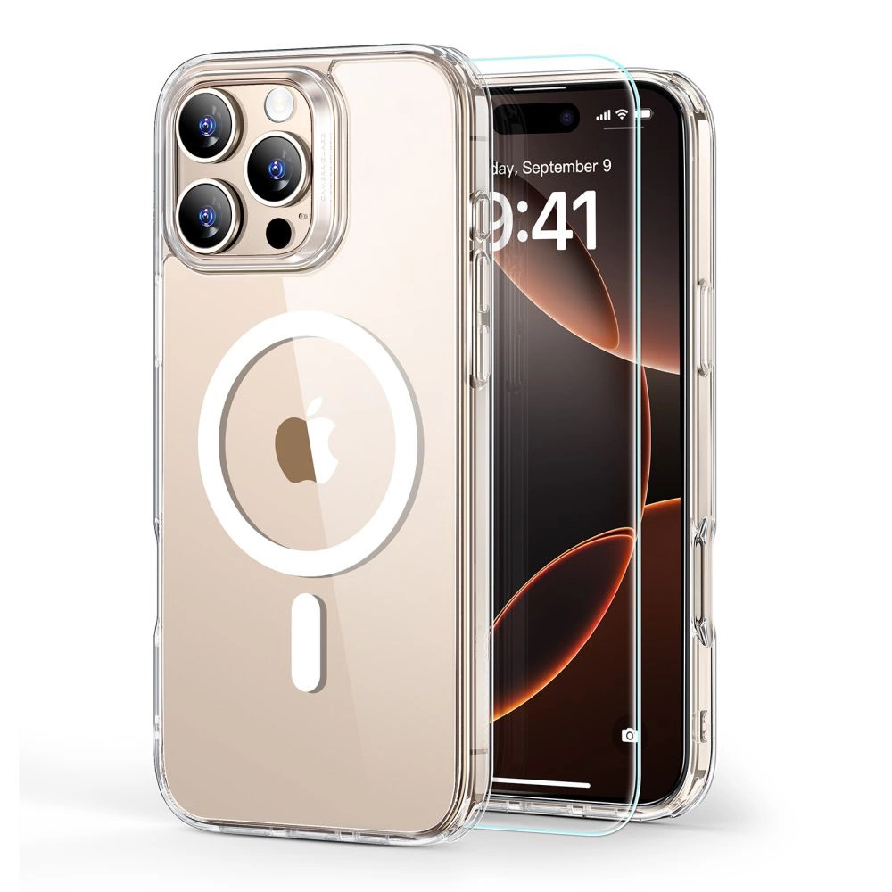ESR Classic Hybrid Halolock MagSafe Case + Tempered Glass for iPhone 16 Pro Max - Cleareng