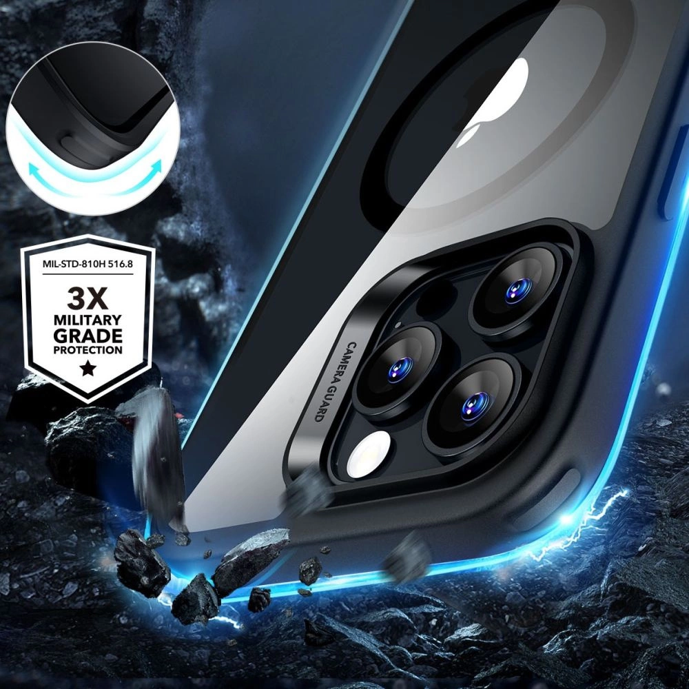 ESR Classic Hybrid Halolock MagSafe Case + Tempered Glass for iPhone 16 Pro Max - Clear with Black Frameeng