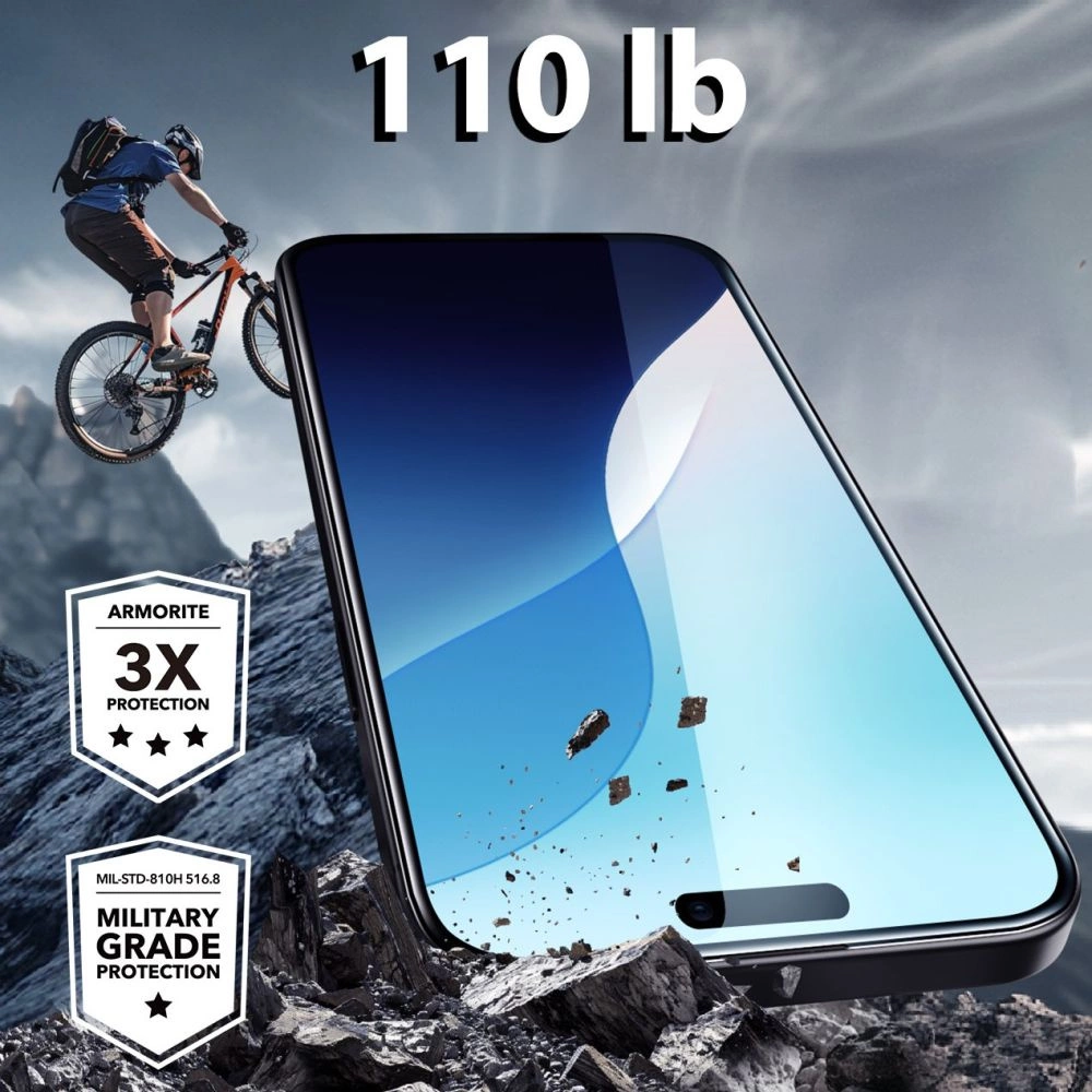 ESR Armorite Tempered Glass for iPhone 16 with Applicator - with Black Frameeng