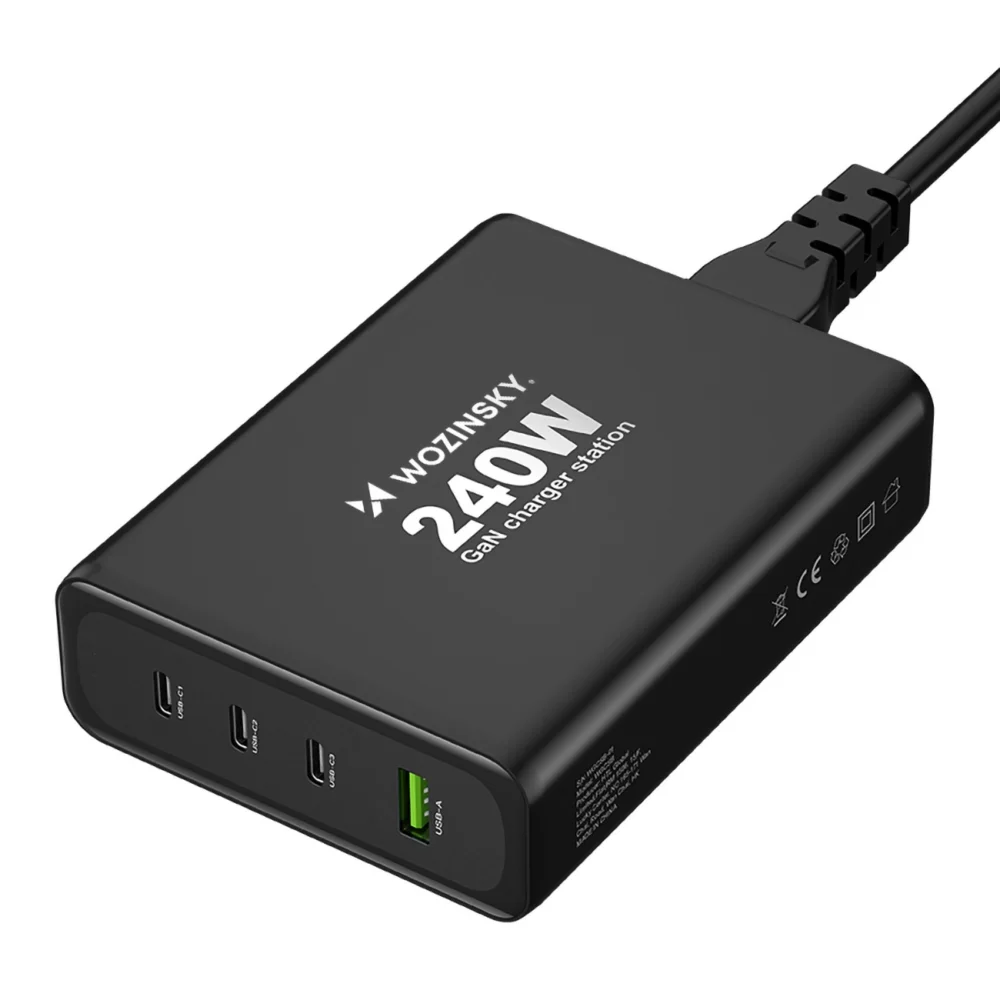Wozinsky WGCSB 240W GaN wall charger USB-A / 3 x USB-C - blackeng