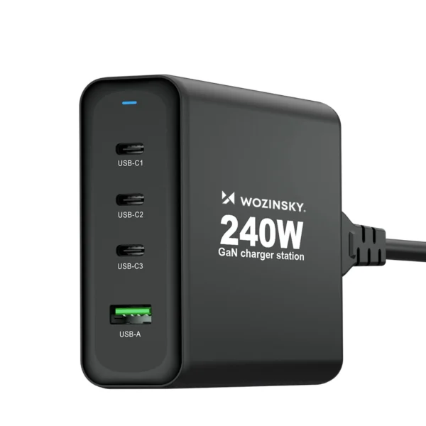 Wozinsky WGCSB 240W GaN wall charger USB-A / 3 x USB-C - blackeng