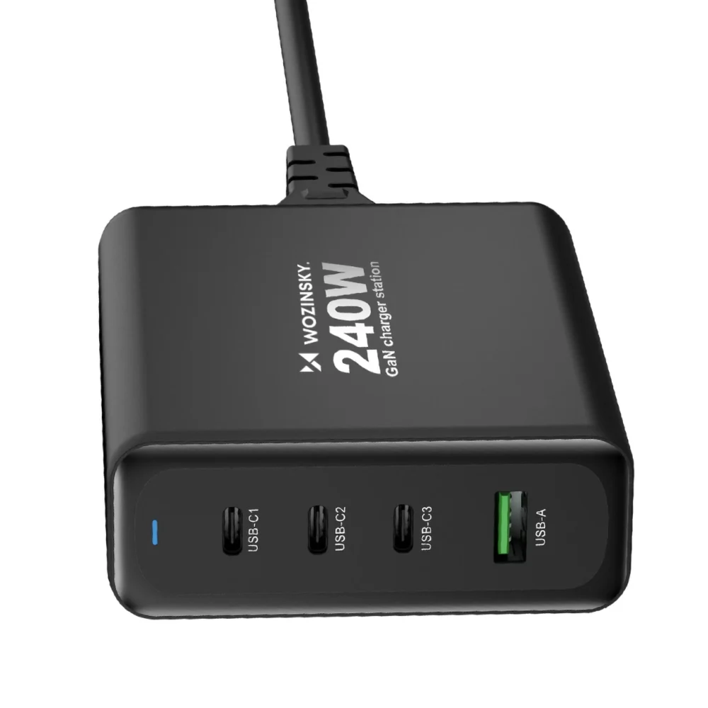 Wozinsky WGCSB 240W GaN wall charger USB-A / 3 x USB-C - blackeng