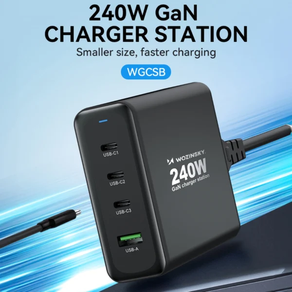 Wozinsky WGCSB 240W GaN wall charger USB-A / 3 x USB-C - blackeng