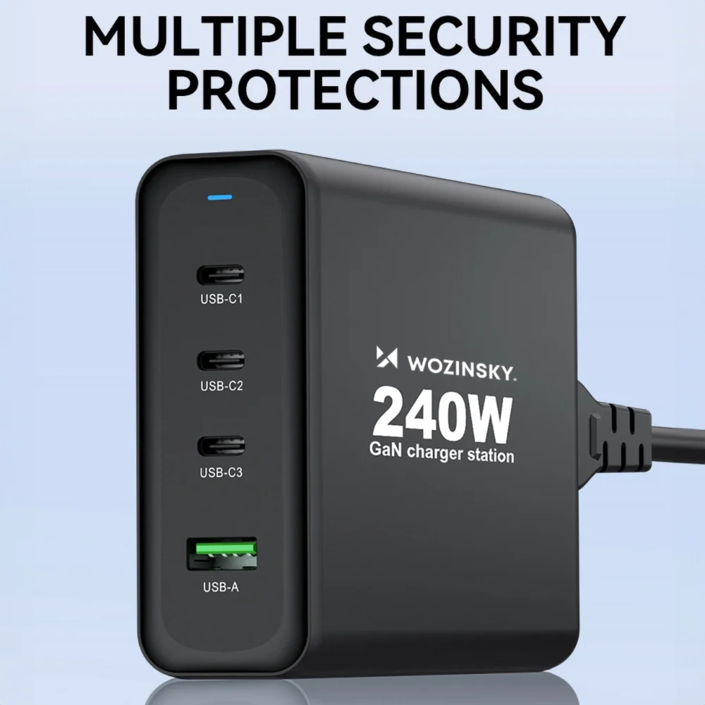 Wozinsky WGCSB 240W GaN wall charger USB-A / 3 x USB-C - blackeng