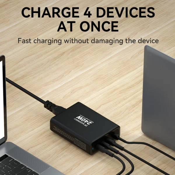 Wozinsky WGCSB 240W GaN wall charger USB-A / 3 x USB-C - blackeng