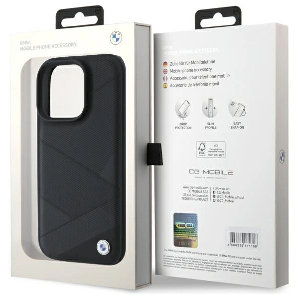 BMW Sign Leather Crossing Lines Pattern iPhone 16 Pro Max Case - Blackeng