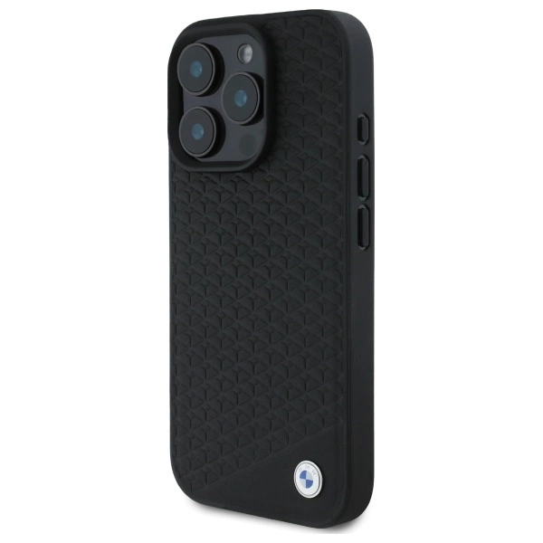 BMW Sign Leather Diamond Metal Logo MagSafe iPhone 16 Pro Case - Blackeng