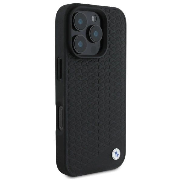 BMW Sign Leather Diamond Metal Logo MagSafe iPhone 16 Pro Case - Blackeng