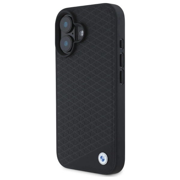 BMW Sign Leather Diamond Metal Logo MagSafe iPhone 16 Case - Blackeng