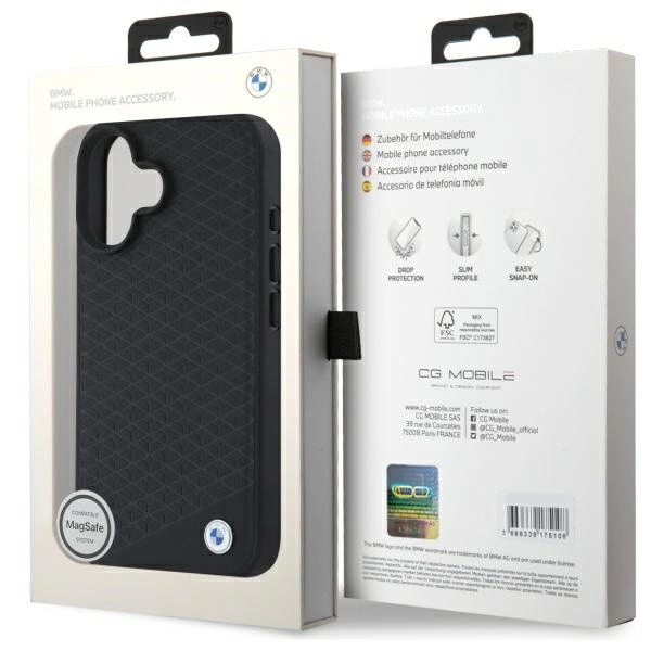 BMW Sign Leather Diamond Metal Logo MagSafe iPhone 16 Case - Blackeng