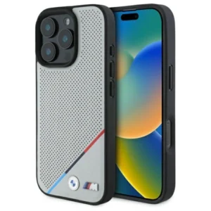 BMW M Perforated Tricolor Line MagSafe Case for iPhone 16 Pro Max - Grayeng