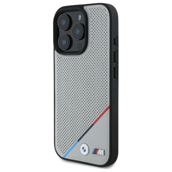 BMW M Perforated Tricolor Line MagSafe Case for iPhone 16 Pro Max - Grayeng
