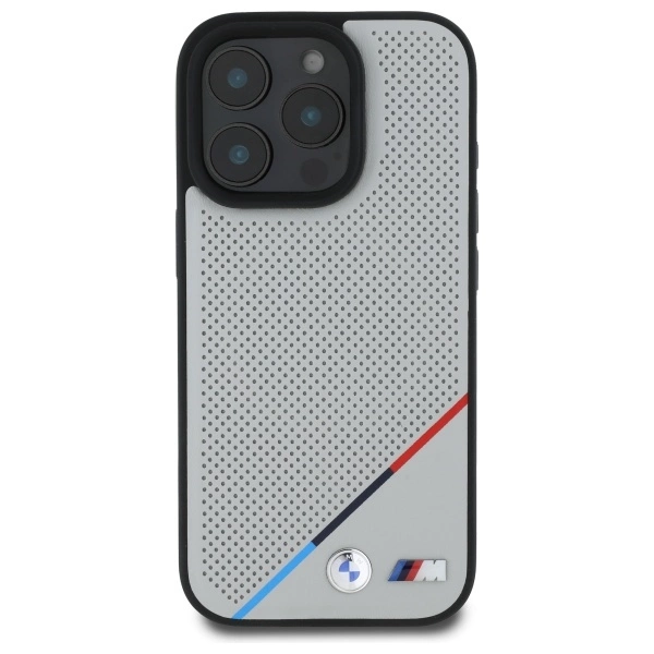 BMW M Perforated Tricolor Line MagSafe Case for iPhone 16 Pro Max - Grayeng