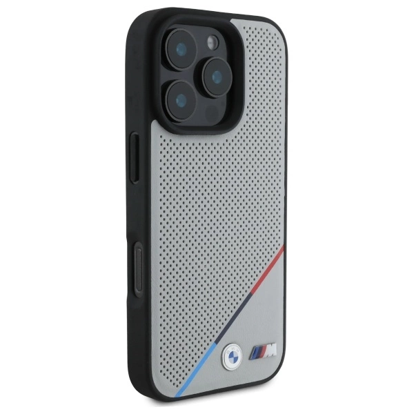 BMW M Perforated Tricolor Line MagSafe Case for iPhone 16 Pro Max - Grayeng