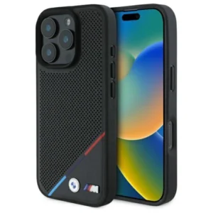 BMW M Perforated Tricolor Line MagSafe Case for iPhone 16 Pro Max - Blackeng