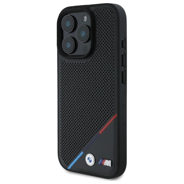 BMW M Perforated Tricolor Line MagSafe Case for iPhone 16 Pro Max - Blackeng