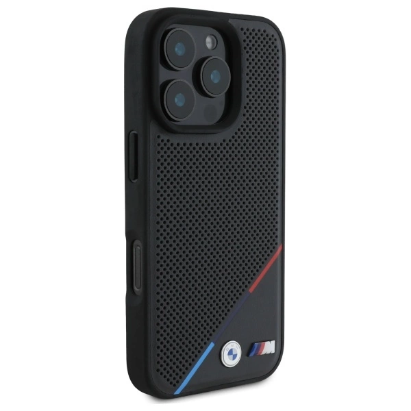 BMW M Perforated Tricolor Line MagSafe Case for iPhone 16 Pro Max - Blackeng