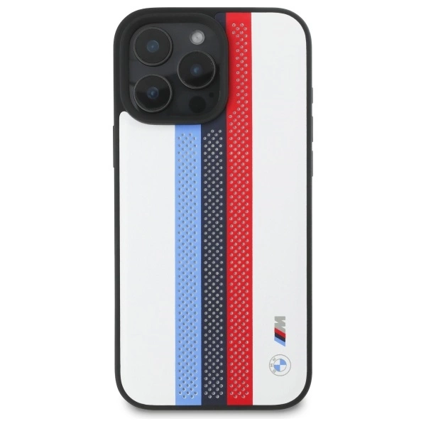 BMW M Performance Tricolor Printed Stripes MagSafeMagSafe iPhone 16 Pro Max Case - Whiteeng