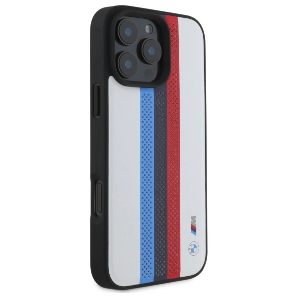 BMW M Performance Tricolor Printed Stripes MagSafeMagSafe iPhone 16 Pro Max Case - Whiteeng