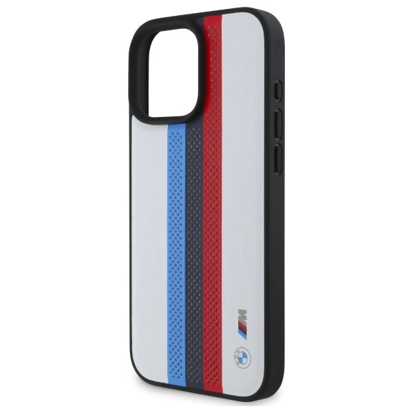 BMW M Performance Tricolor Printed Stripes MagSafeMagSafe iPhone 16 Pro Max Case - Whiteeng