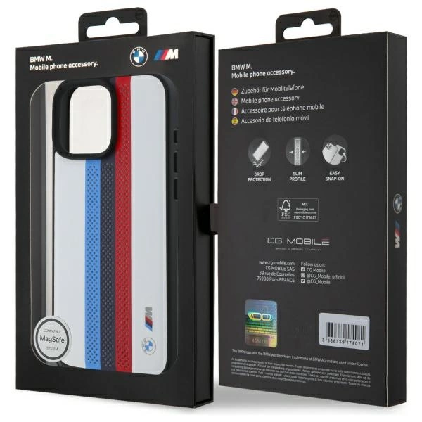 BMW M Performance Tricolor Printed Stripes MagSafeMagSafe iPhone 16 Pro Max Case - Whiteeng