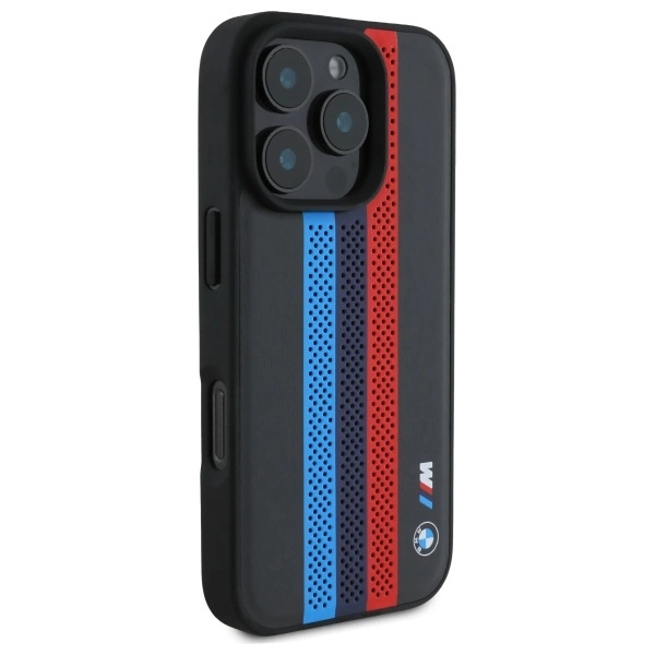 BMW M Performance Tricolor Printed Stripes MagSafeMagSafe Case for iPhone 16 Pro Max - Blackeng