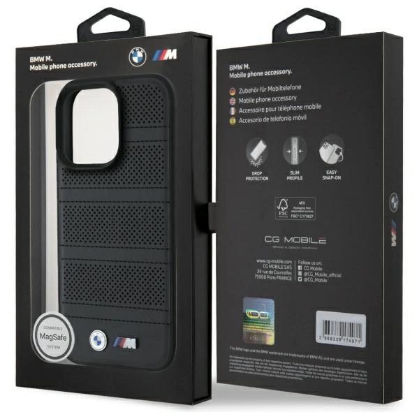 BMW M Perforated And Stitched Line MagSafe case for iPhone 16 Pro Max - blackeng