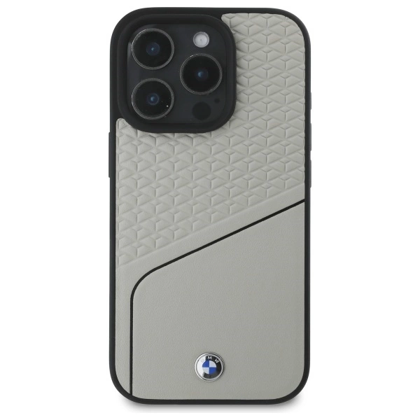 BMW Sign Leather Textured and Line MagSafe Case for iPhone 16 Pro Max - Grayeng