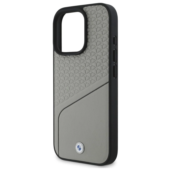 BMW Sign Leather Textured and Line MagSafe Case for iPhone 16 Pro Max - Grayeng